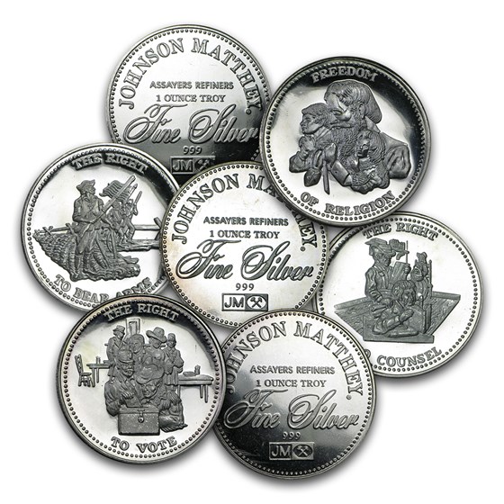 1 oz Silver Round - Johnson Matthey (Freedom, Random Motif) 1 oz Silver Round - Johnson Matthey (Freedom, Random Motif)